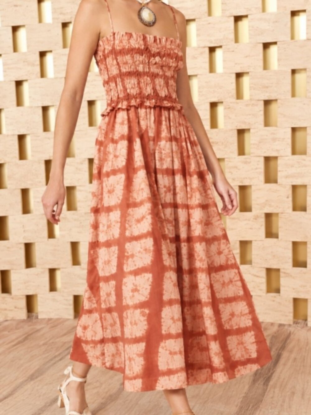 NWOT ULLA JOHNSON Akshara Hand Dyed Diamond Shibori Midi Dress XS $570